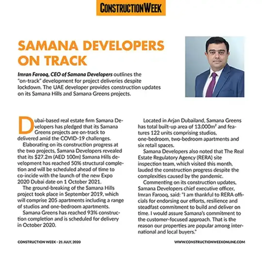 SAMANA Developers “on-track” for project deliveries despite lockdown