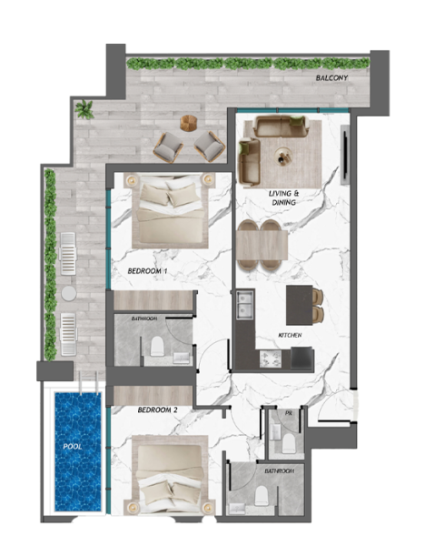 SAMANA Manhattan 2 - 2 BEDROOM WITH POOL