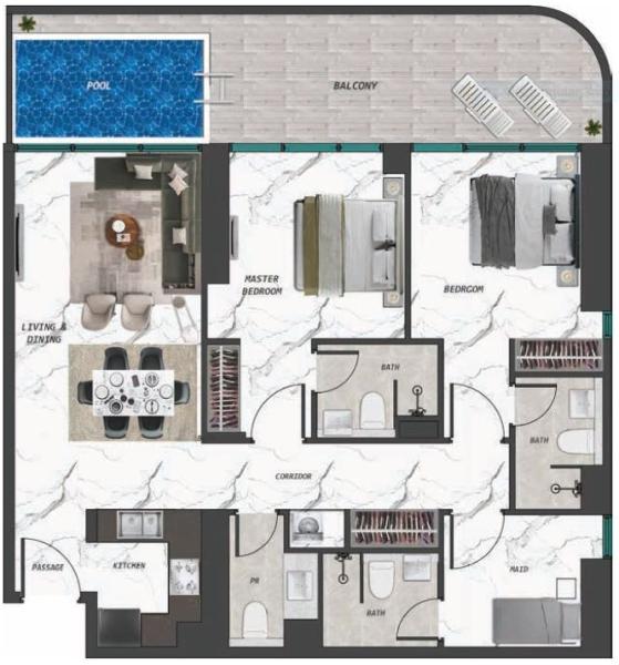 SAMANA Ivy Gardens 2 - 2 BEDROOM WITH POOL + MAID ROOM