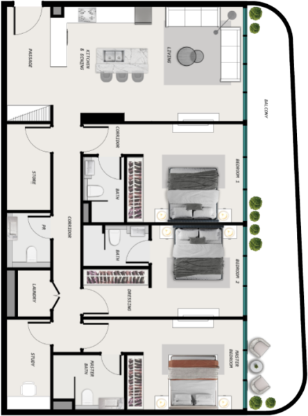 SAMANA Ocean Pearl - 3 BHK Without Pool