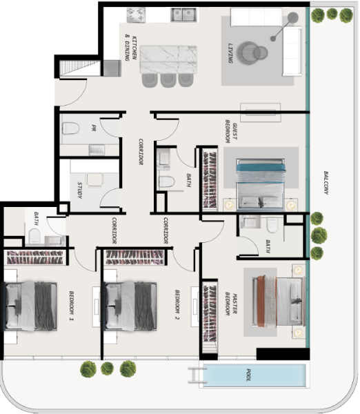 SAMANA Ocean Pearl - 4 BHK With Pool